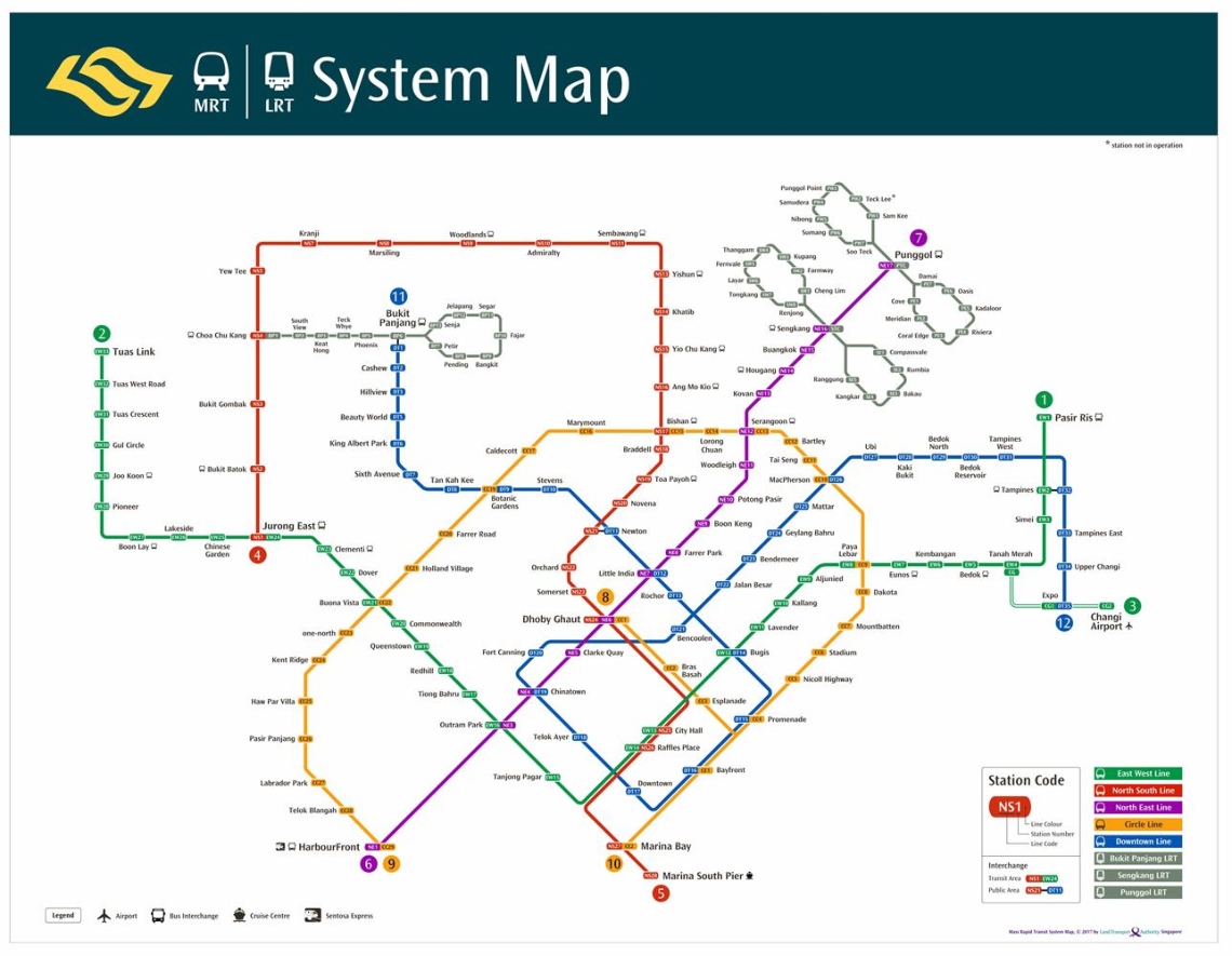 System map of Singapore’s MRT
